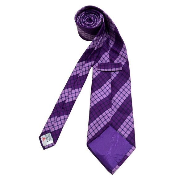 TURNBULL & ASSER Purple Plaid Silk Tie HANDMADE ENGLAND 59"/ 3.7" EC